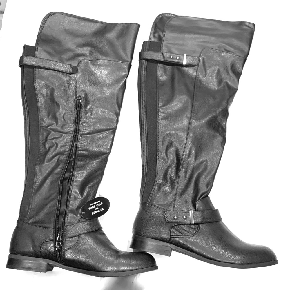 Black wide calf boots